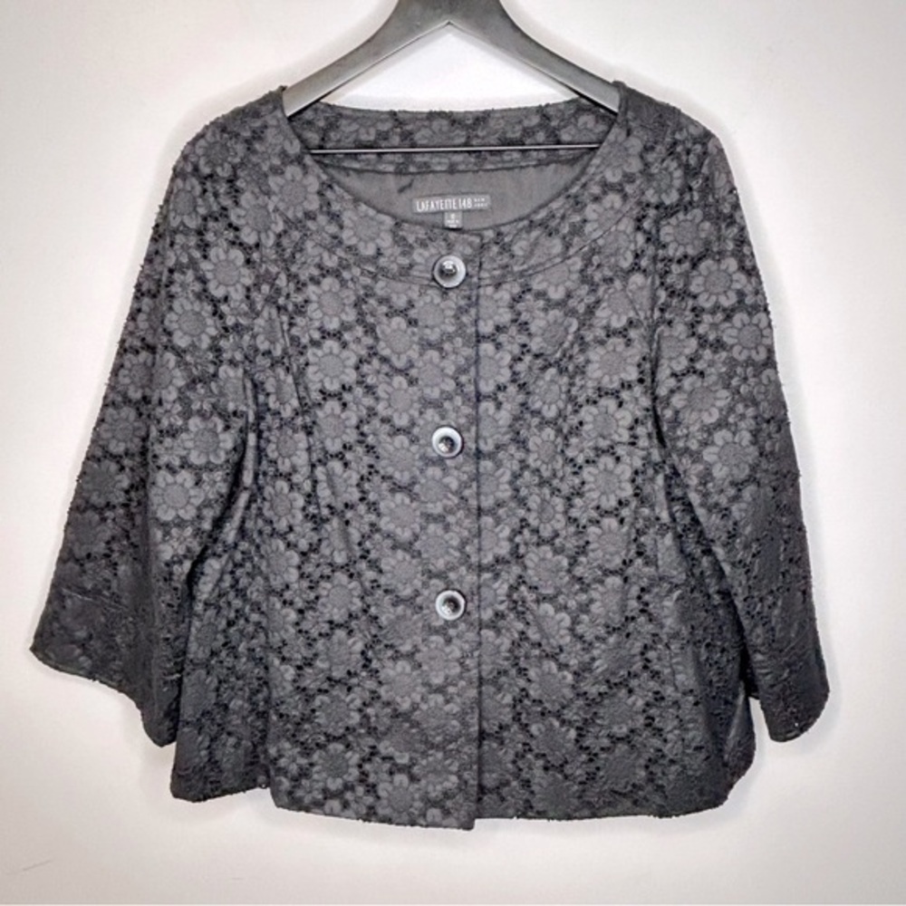 Lafayette 148 New York Black Lace Floral Blazer‎ Jacket Size 12